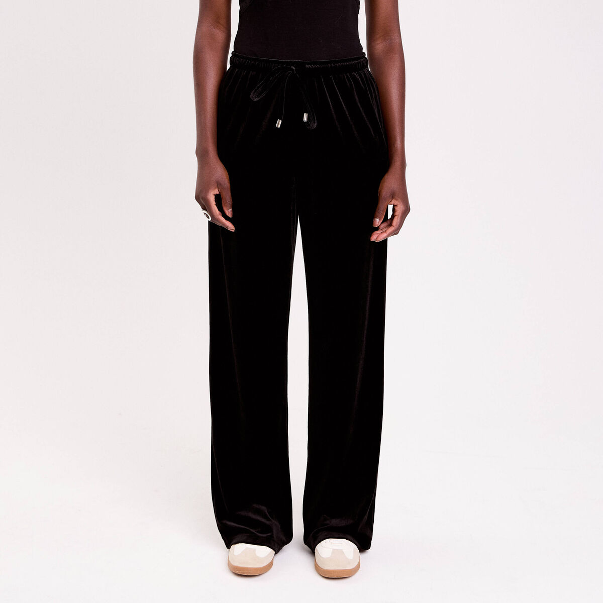 Pantalon large en velours noir femme
