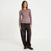 T-shirt ajust&eacute; col rond manches longues marron fonc&eacute; femme