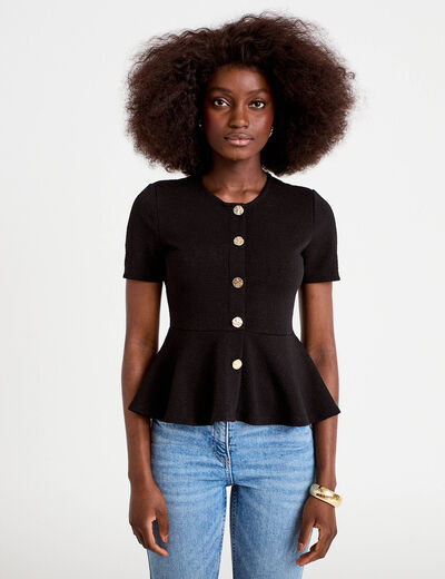 Top cintr&eacute; p&eacute;plum noir femme