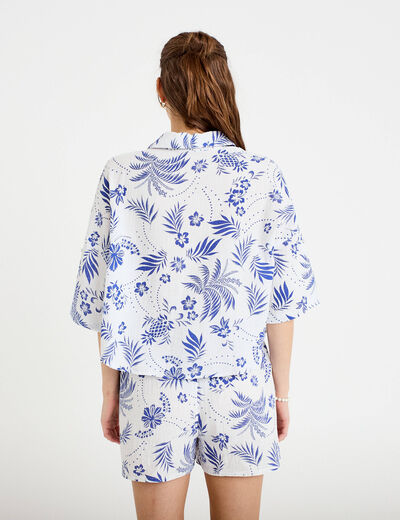 Chemise manches 3/4 blanc femme