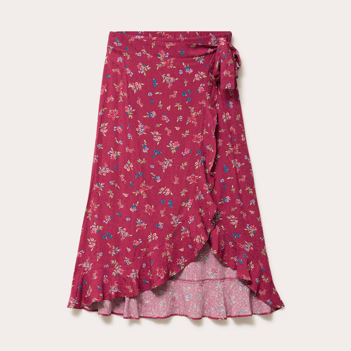Jupe longue portefeuille rose framboise femme