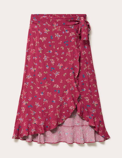Jupe longue portefeuille rose framboise femme