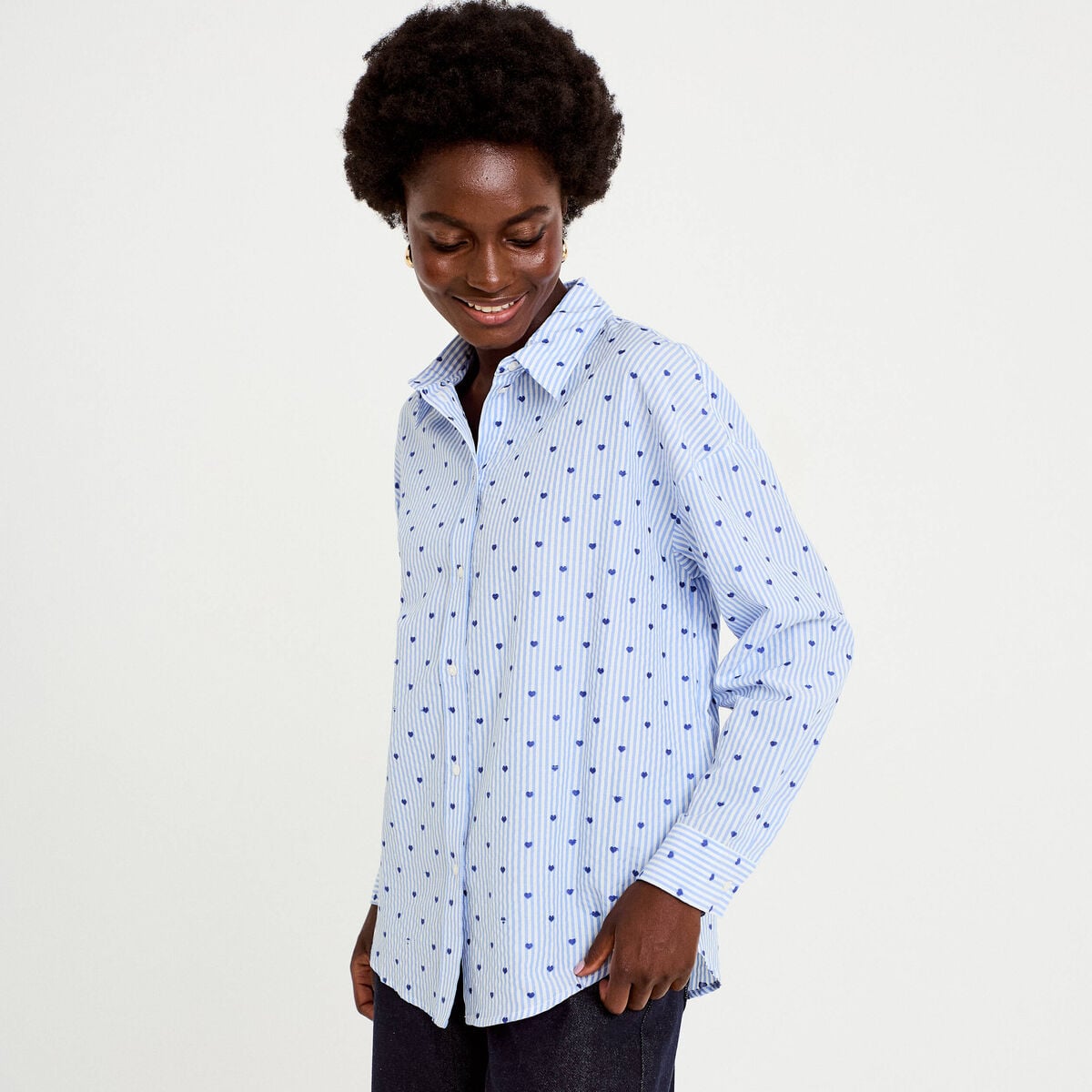 Chemise oversize manches longues bleu femme