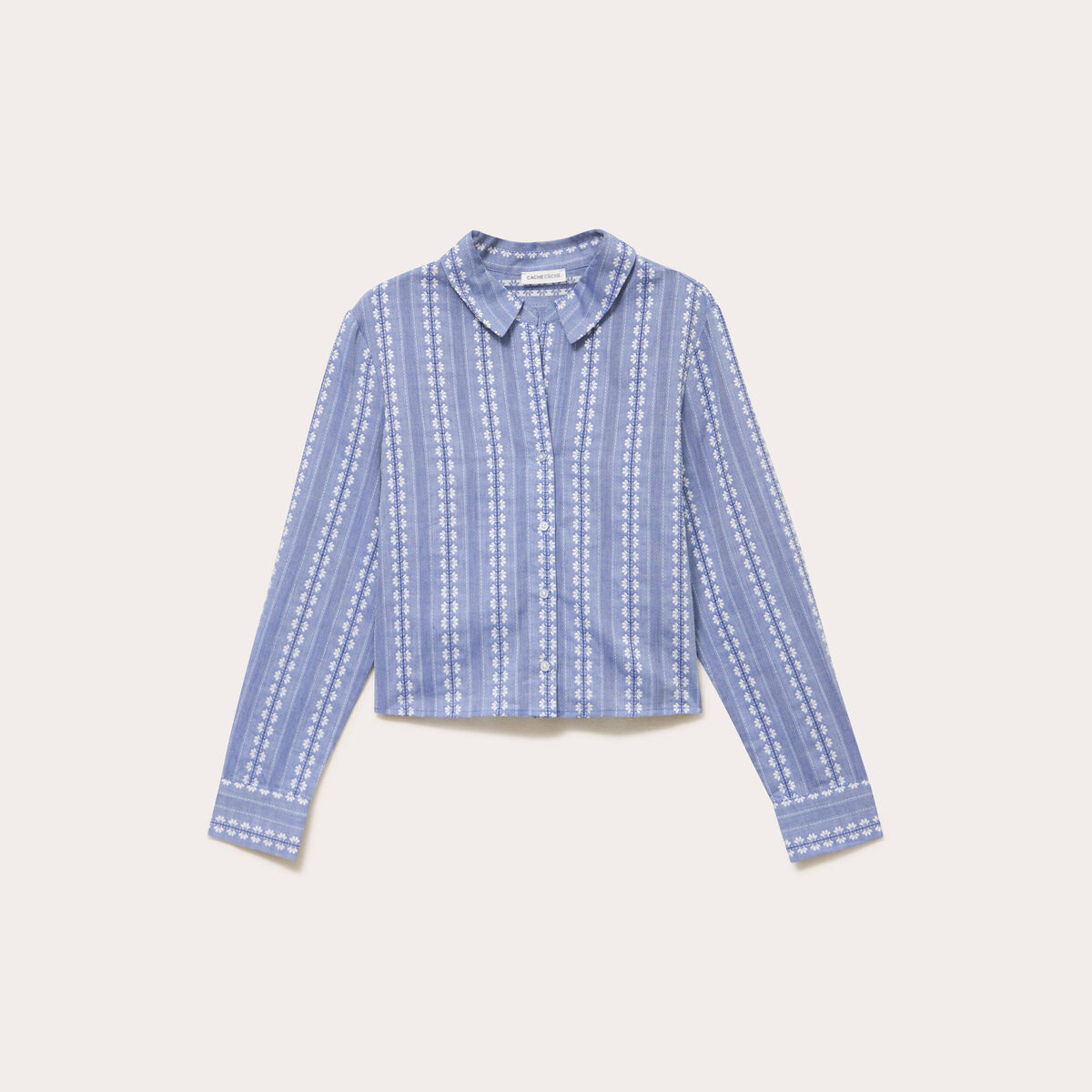 Chemise droite cropped col classique bleu gris femme