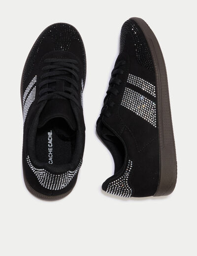 Baskets basses &agrave; lacets denim noir enduit femme