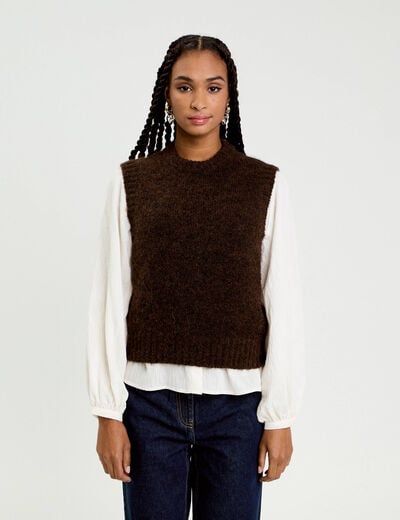 Pull sans manches marron fonc&eacute; femme