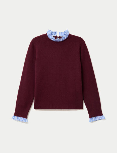 Pull col chemise manches longues bordeaux femme