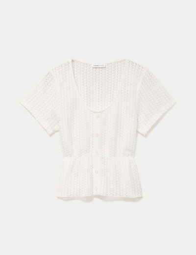 Top crochet manches courtes ecru femme