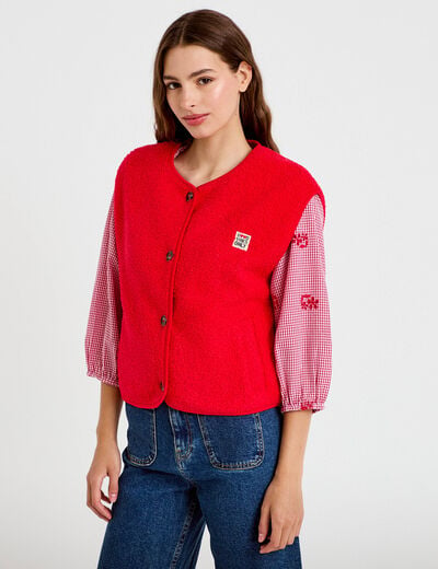 Veste sans manches fausse fourrure rouge femme