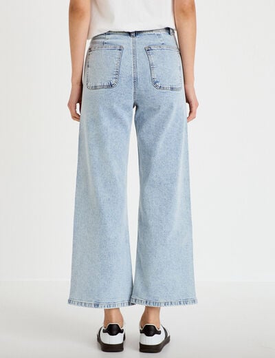 Jean wide leg cropped taille haute denim triple stone femme