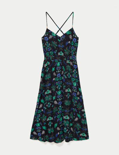 Robe &eacute;vas&eacute;e 3/4 col v bretelles fines noir femme