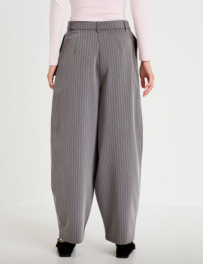 Pantalon barrel taille basse gris femme