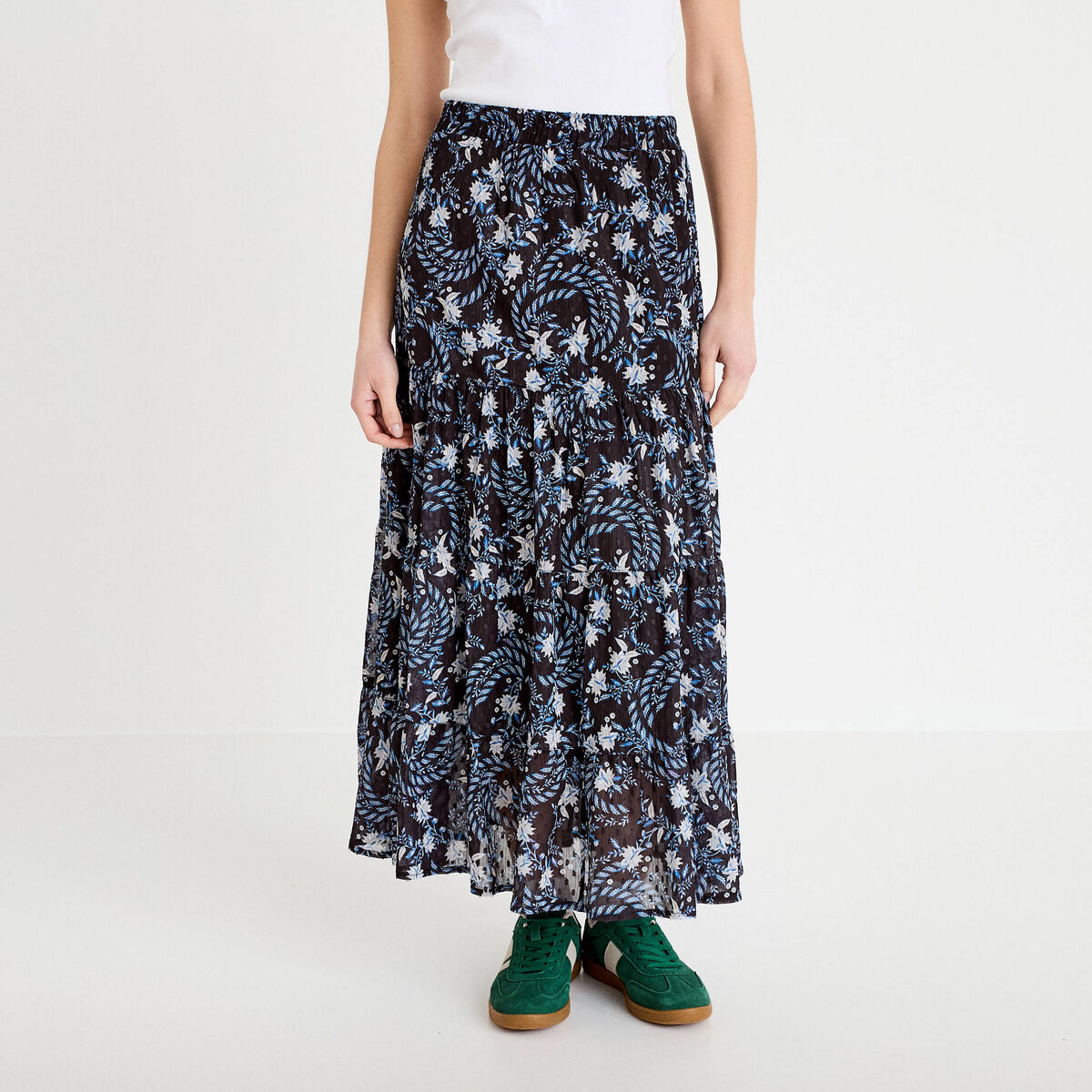Jupe longue fluide noir femme
