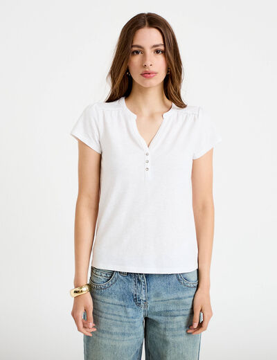 T-shirt boutonn&eacute; sur le devant blanc femme