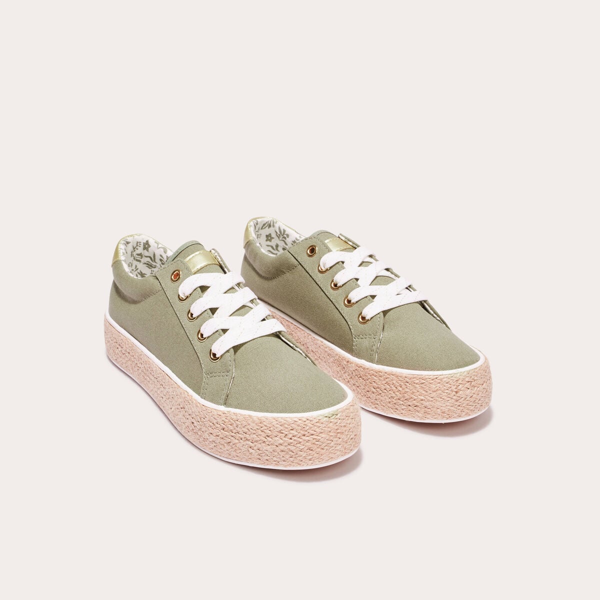 Baskets espadrilles plates vert kaki femme
