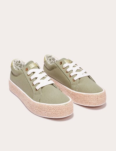 Baskets espadrilles plates vert kaki femme