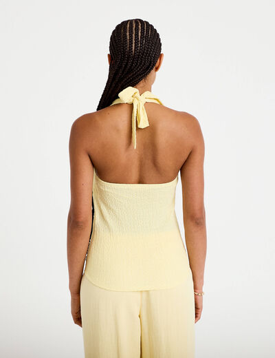 Top cintr&eacute; sans manches avec relief jaune pastel femme