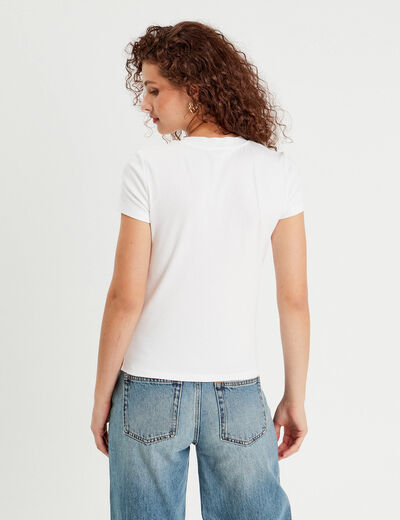 T-shirt c&ocirc;tel&eacute; ajust&eacute; manches courtes blanc femme
