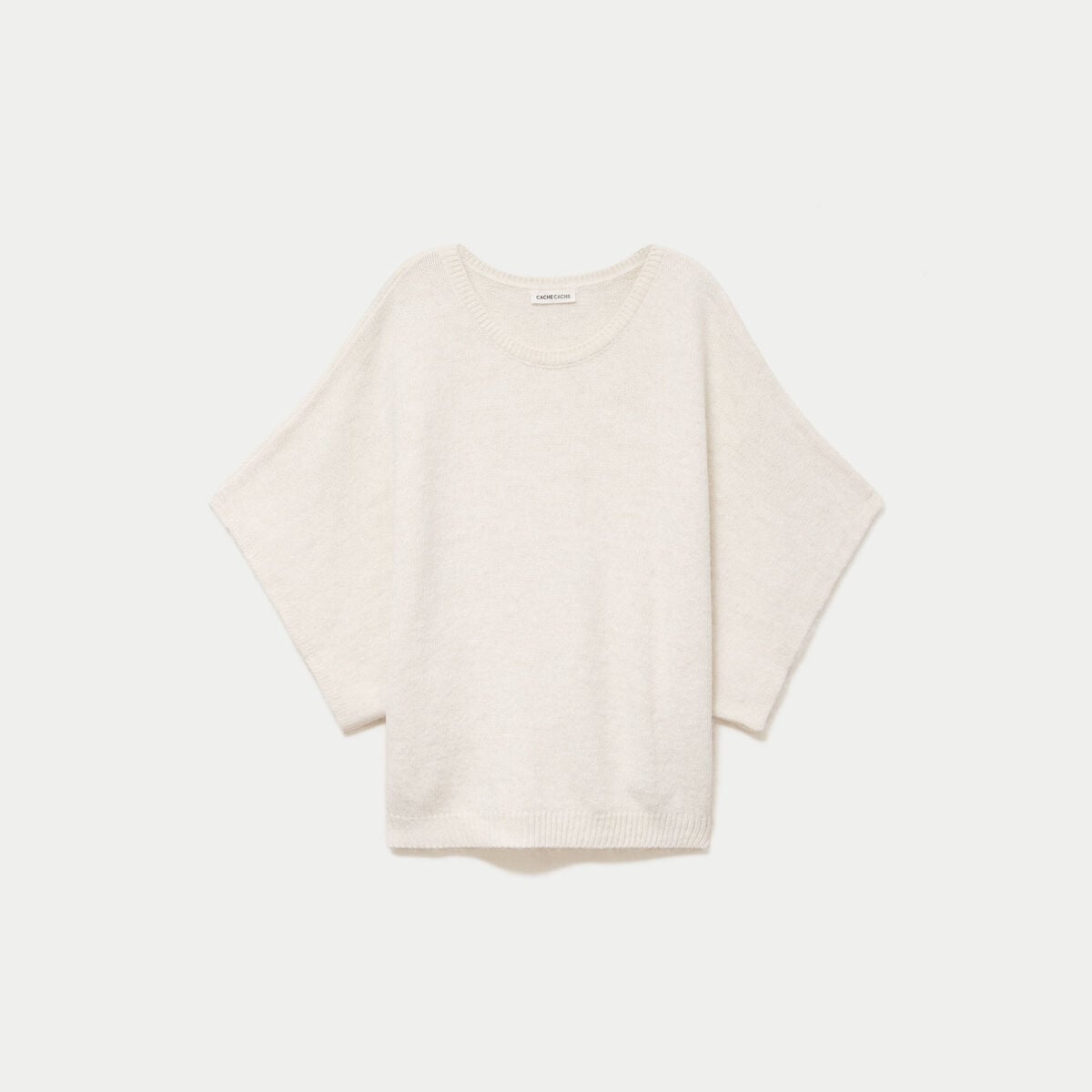 Pull oversize col rond manches courtes ecru femme