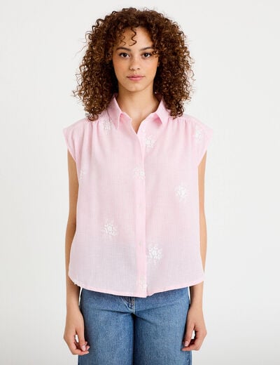 Chemise sans manches col classique rose femme