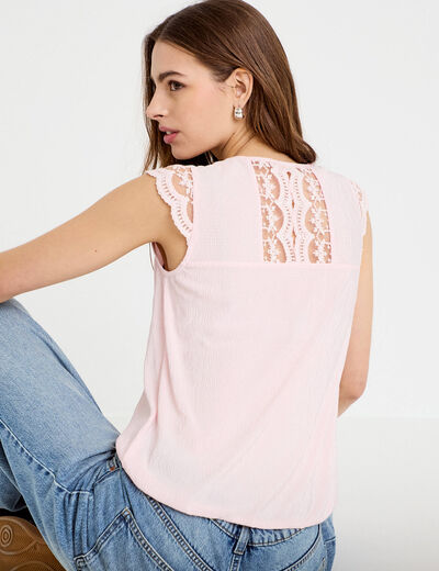 Blouse sans manches pliss&eacute;e rose clair femme