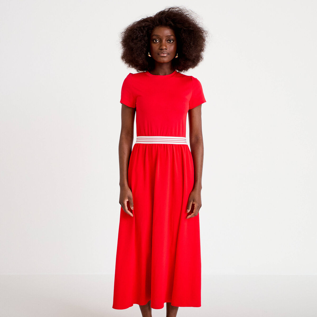 Robe longue &eacute;vas&eacute;e bi-mati&egrave;re rouge femme