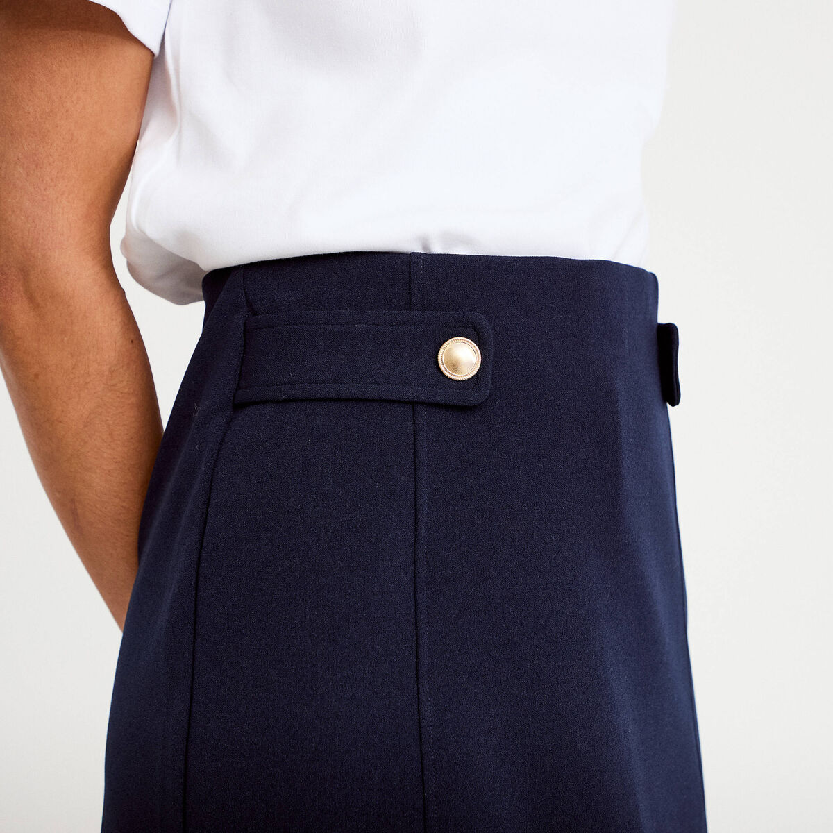 Jupe-short en maille avec boutons bleu marine femme