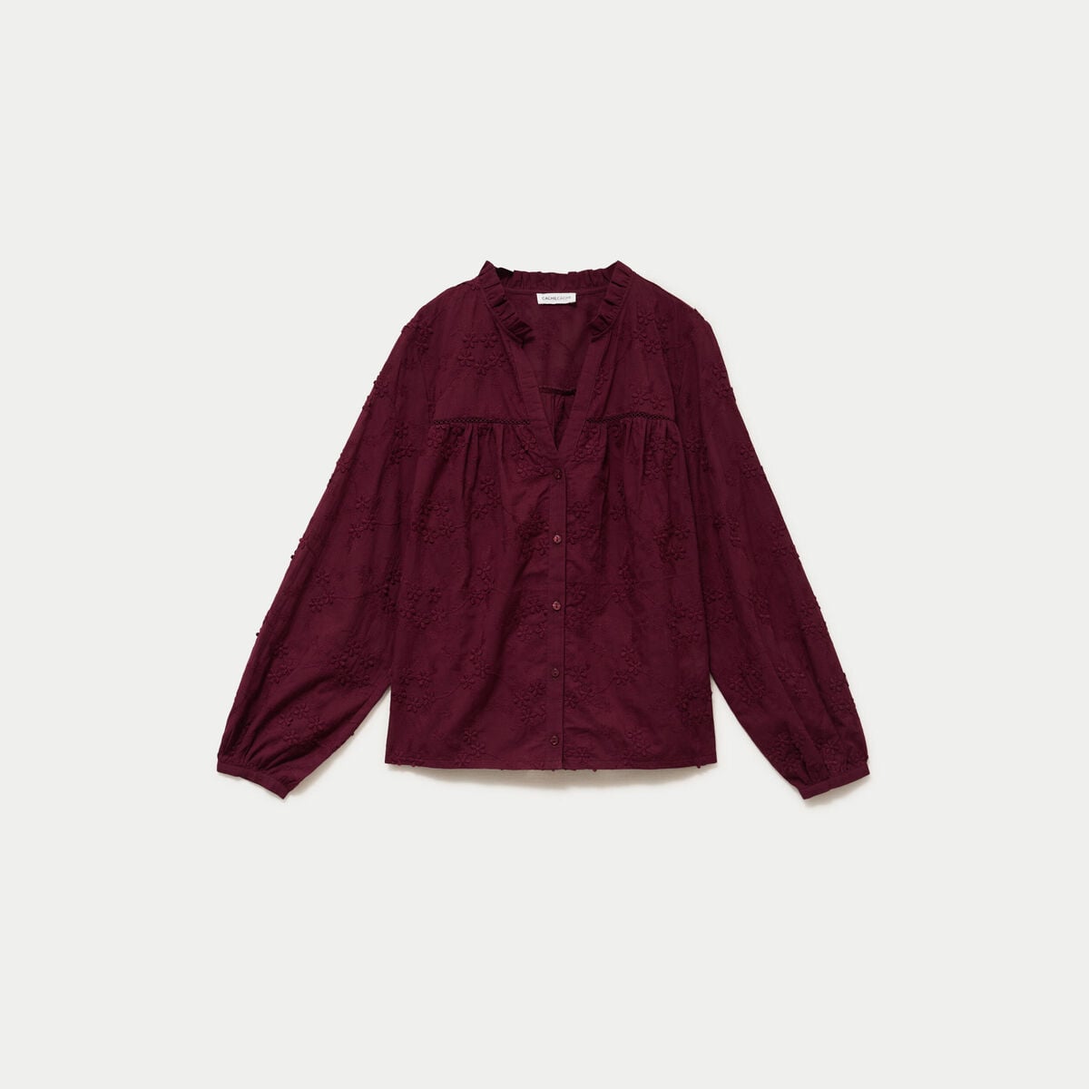 Blouse droite col rond manches longues bordeaux femme