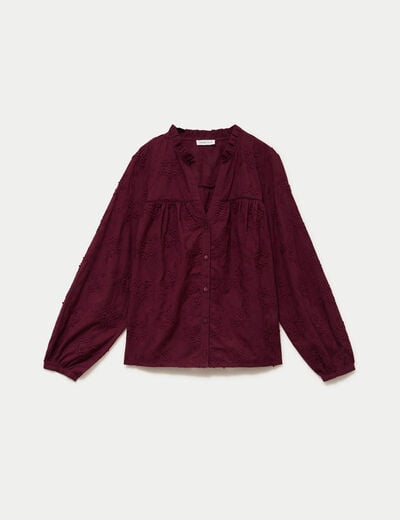 Blouse droite col rond manches longues bordeaux femme