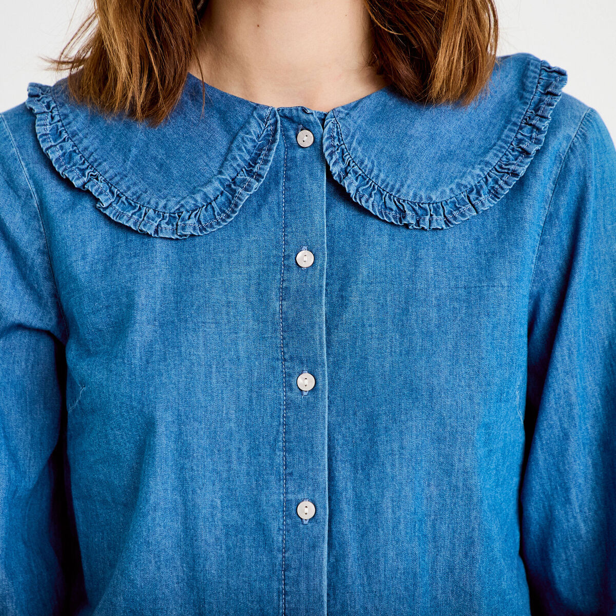 Blouse col claudine denim double stone femme