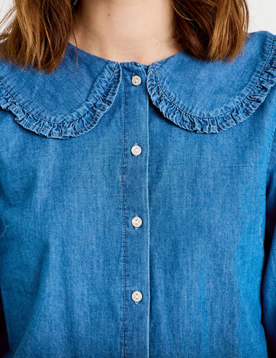 Blouse col claudine denim double stone femme