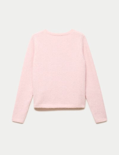 Gilet col rond manches longues rose clair femme