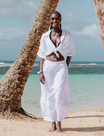 Caziffer Jupe Femme Longue Taille Basse - Jupe Décontractée Couleur Unie Été Plage Vacances, Fluide Et Confortable