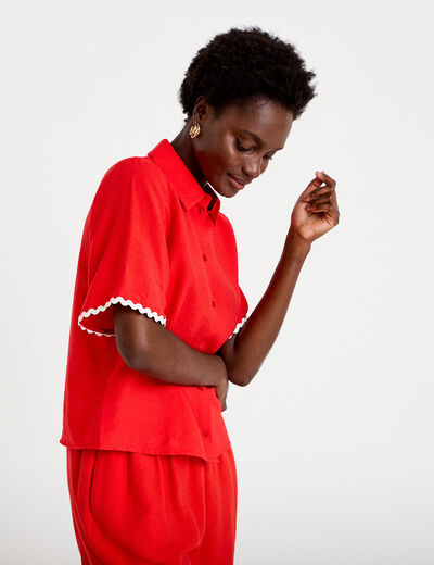 Chemise droite manches courtes rouge femme