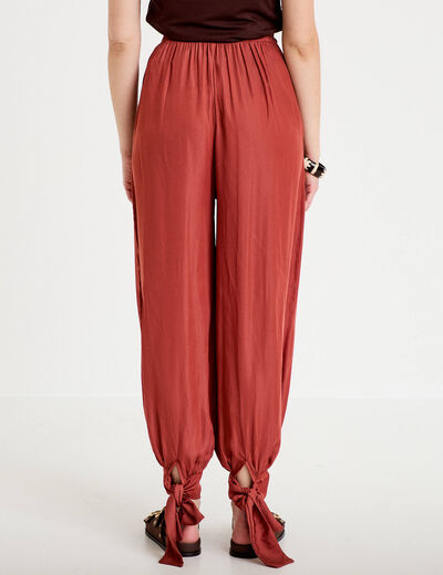 Pantalon large taille standard satin&eacute; vieux rose femme