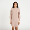 Robe pull ajust&eacute;e col rond dentelle taupe femme