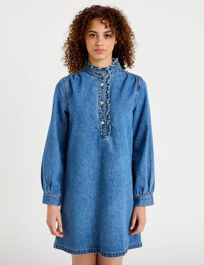Robe &eacute;vas&eacute;e jean col montant denim double stone femme