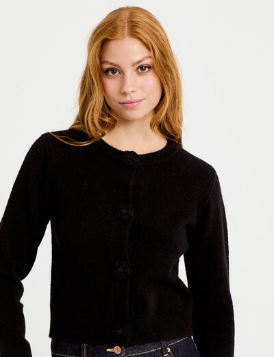 Gilet manches longues col rond noir femme