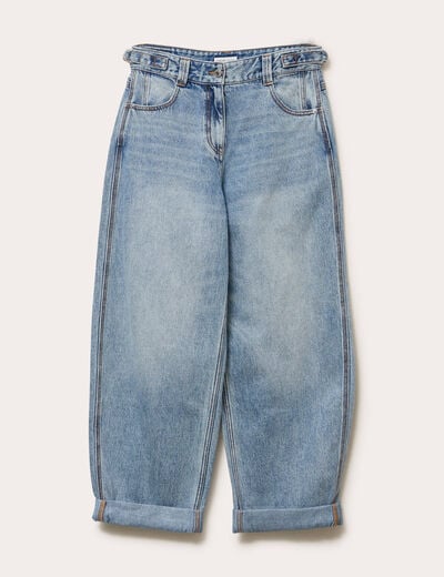 Jean barrel long en coton denim double stone femme