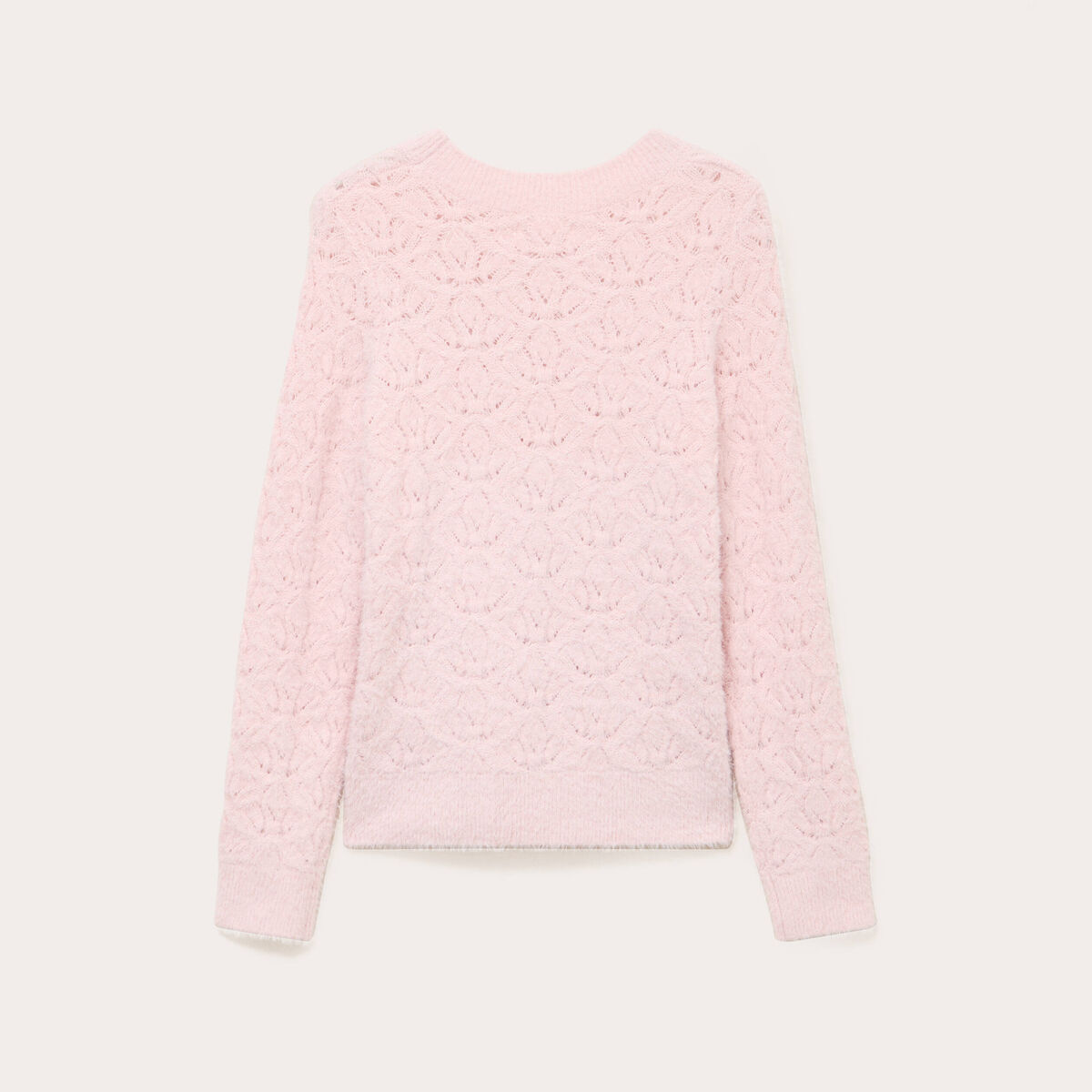 Pull ajour&eacute; col rond manches longues rose pastel femme