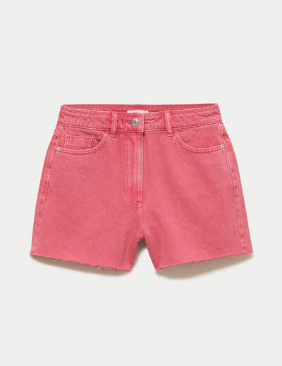 Short en jean 5 poches rose framboise femme