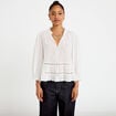 Blouse cintr&eacute;e col v manches 3/4 ecru femme
