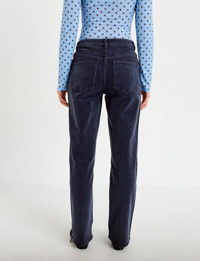 Pantalon droit en velours bleu marine femme