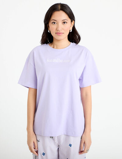 T-shirt oversize brod&eacute; Bridgerton parme femme
