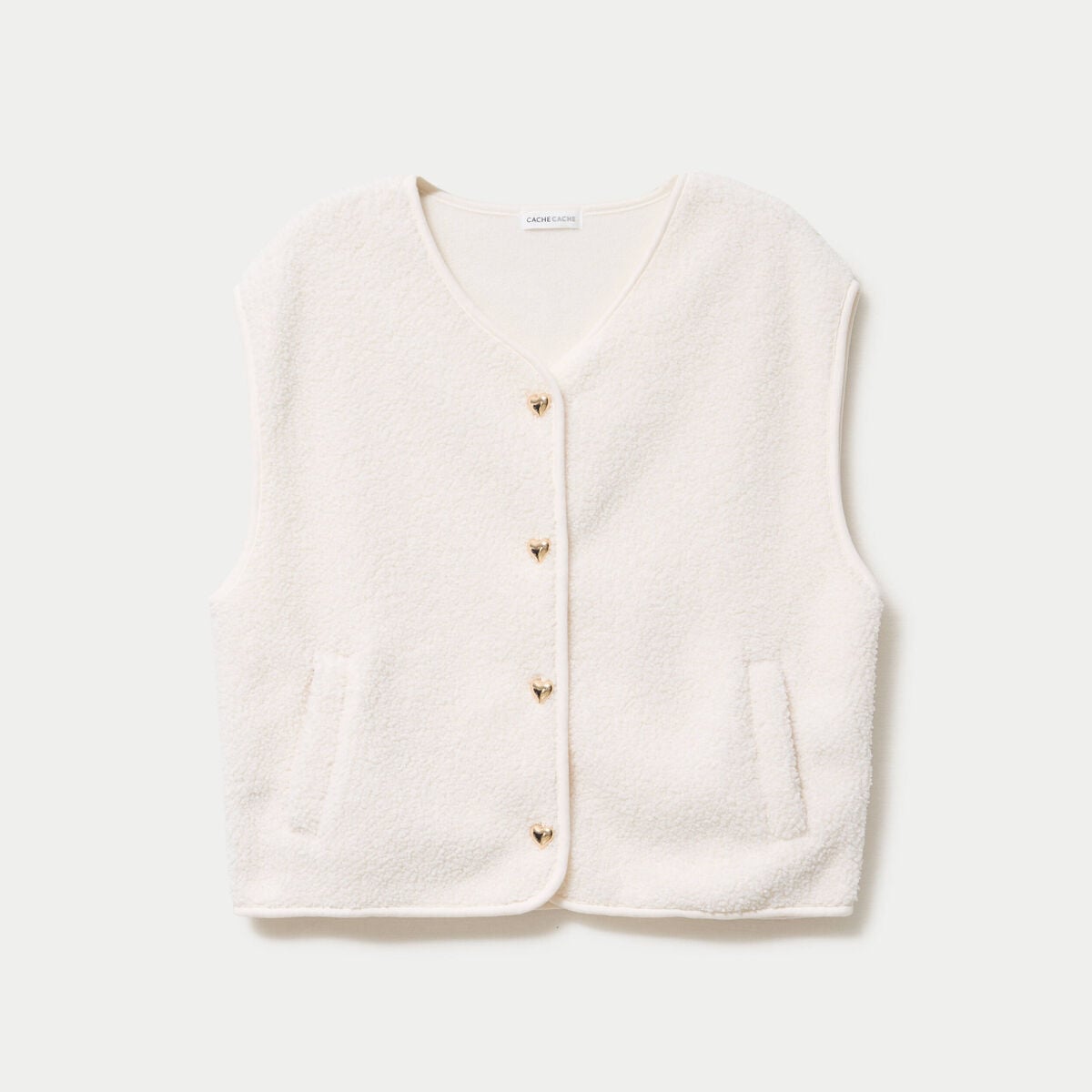 Gilet sans manches effet polaire ecru femme