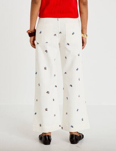 Pantalon bootcut taille haute velours blanc femme