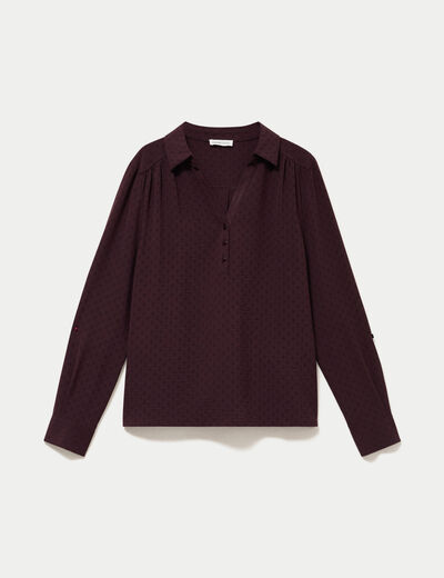 Blouse droite manches longues prune femme