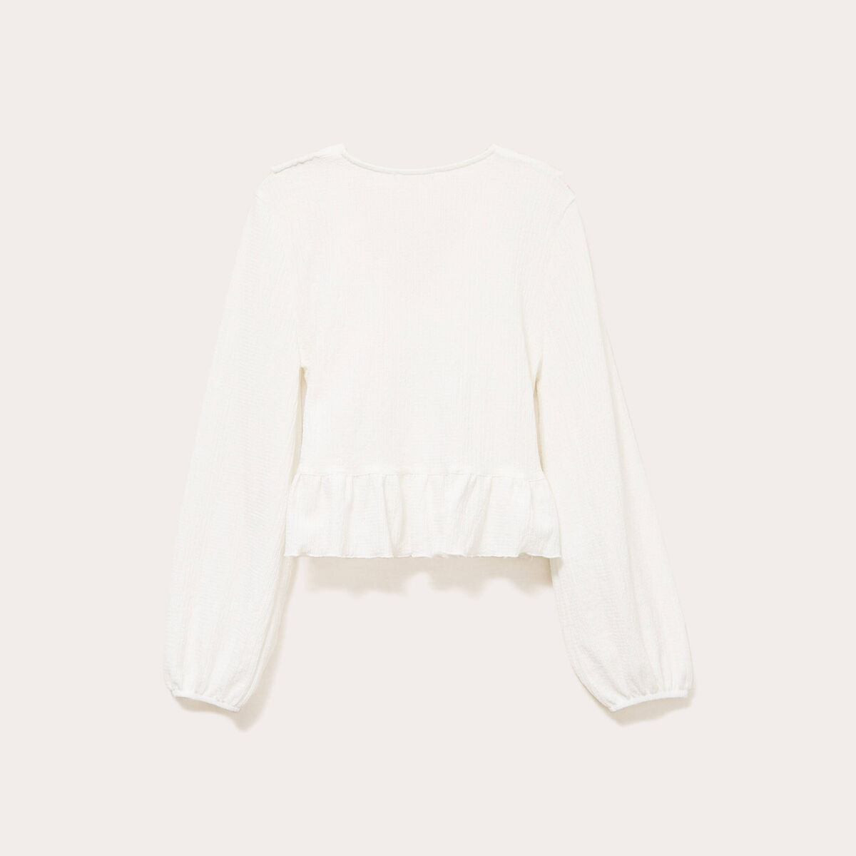 Blouse cropped grand col brod&eacute; ecru femme
