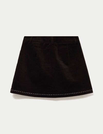 Jupe-short trap&egrave;ze en velours marron fonc&eacute; femme