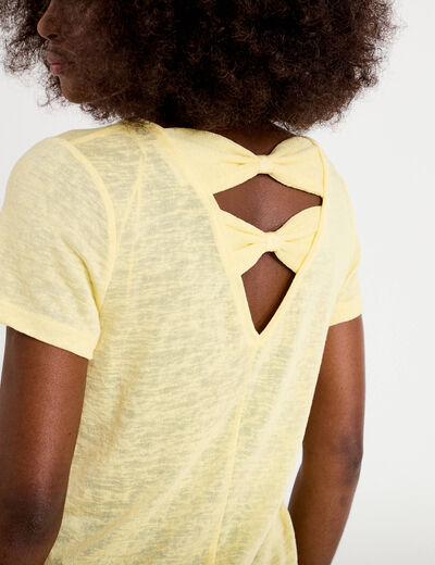 T-shirt noeuds dos jaune clair femme